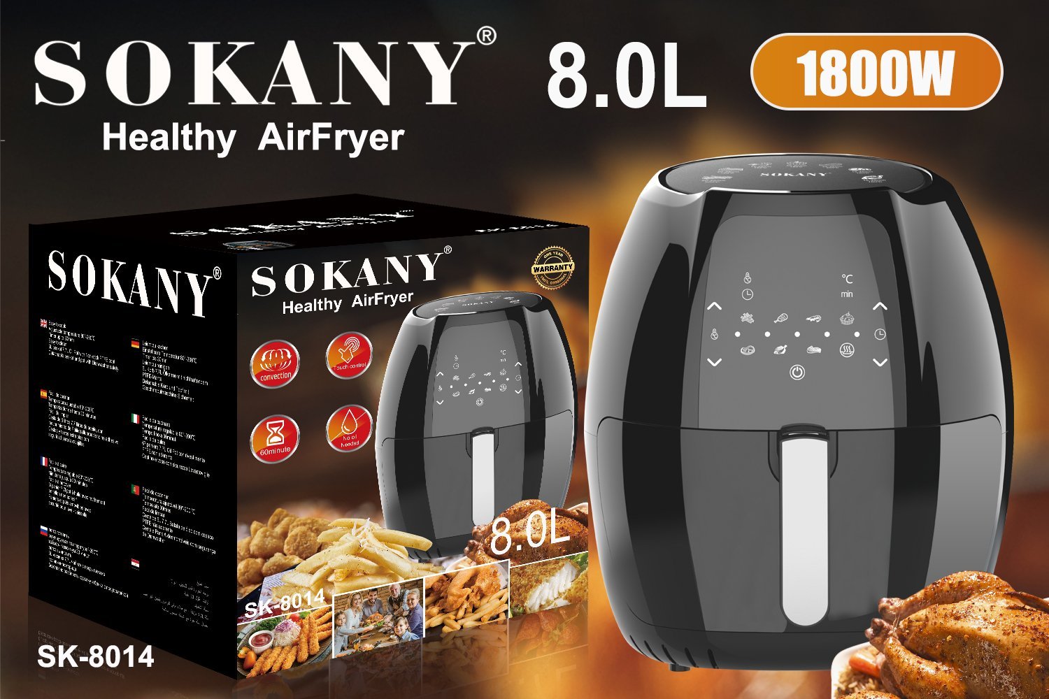قلايه سوكاني 1800وات 8لتر موديلSK-8014 - الصورة 3